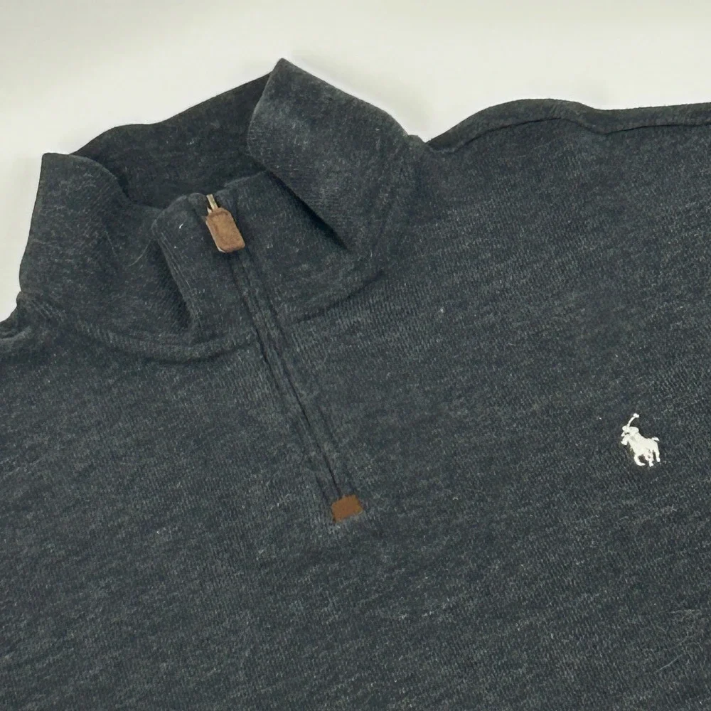 Polo Ralph Lauren Quarter Zip Mens XXL Charcoal Gray Cotton Logo Sweater